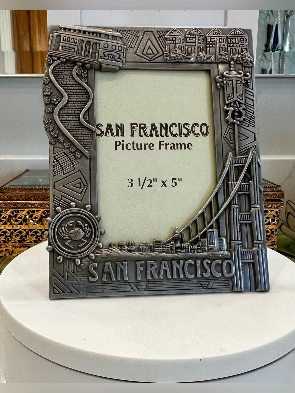 San Francisco Silver/Pewter-Toned MICO Picture Frame, Holds 3.5x5 Photo VGUC